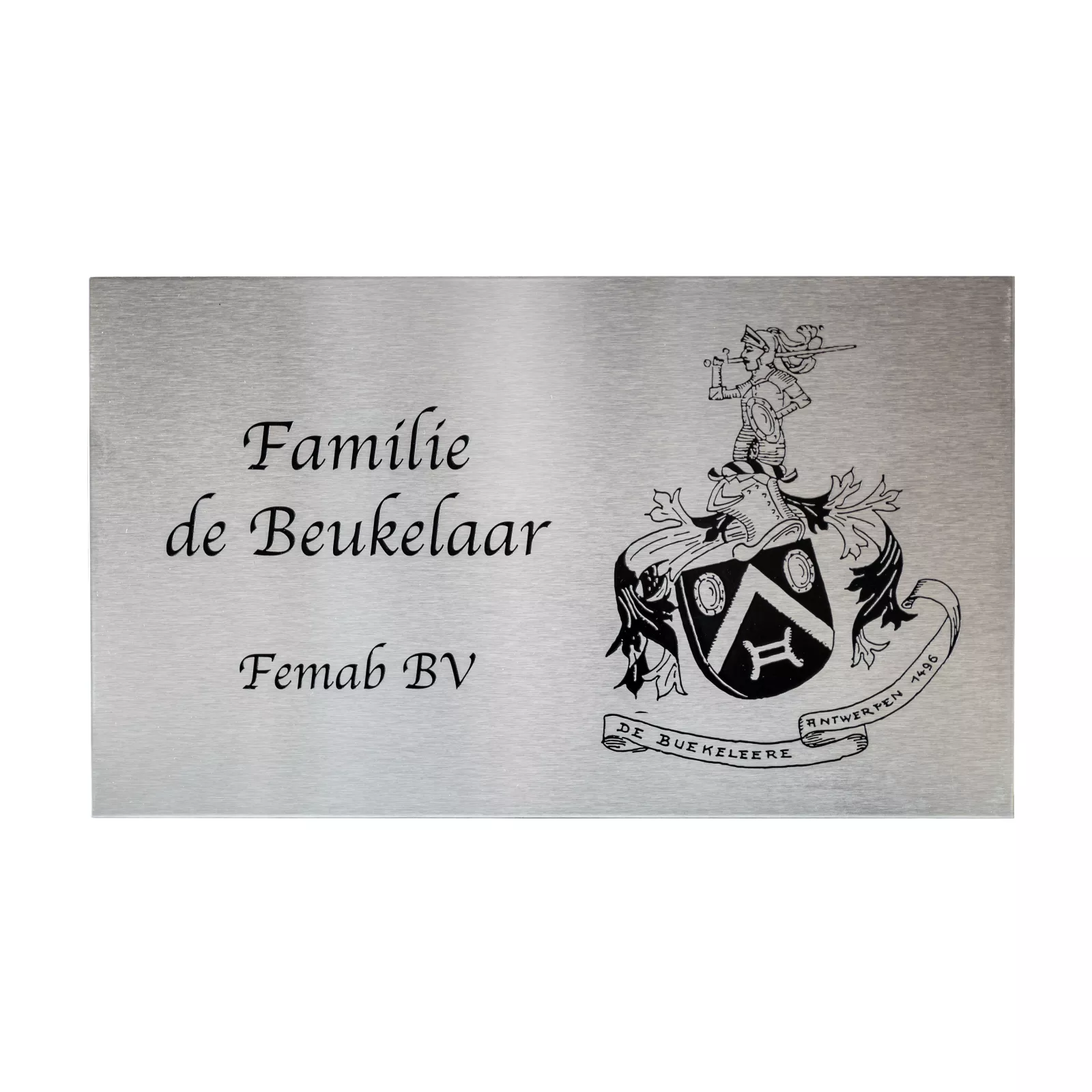 Nameplate brushed stainless steel 'de Beukelaar'