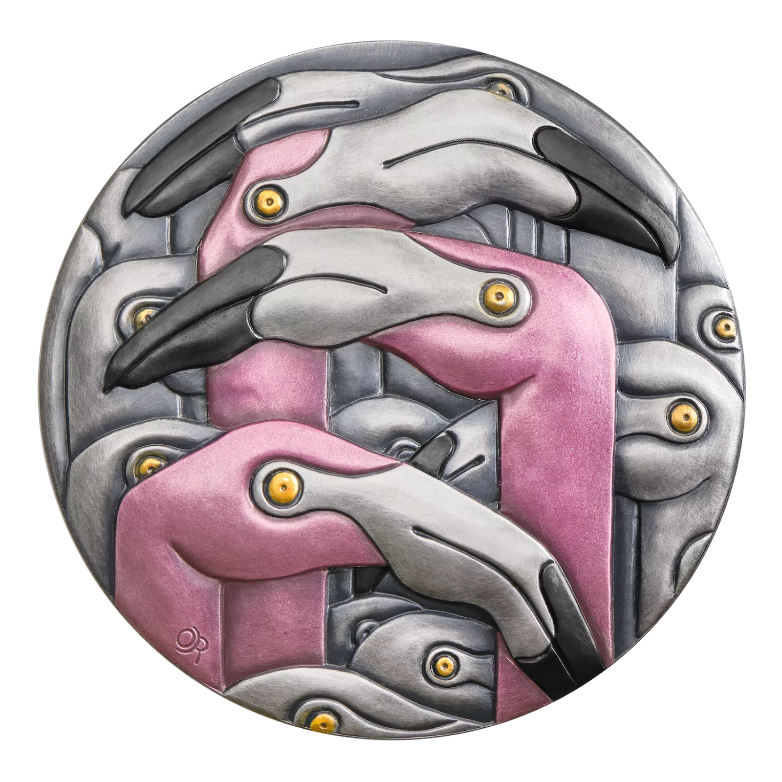 Pièce Patterns of Nature - Flamingos - 5 oz Ag