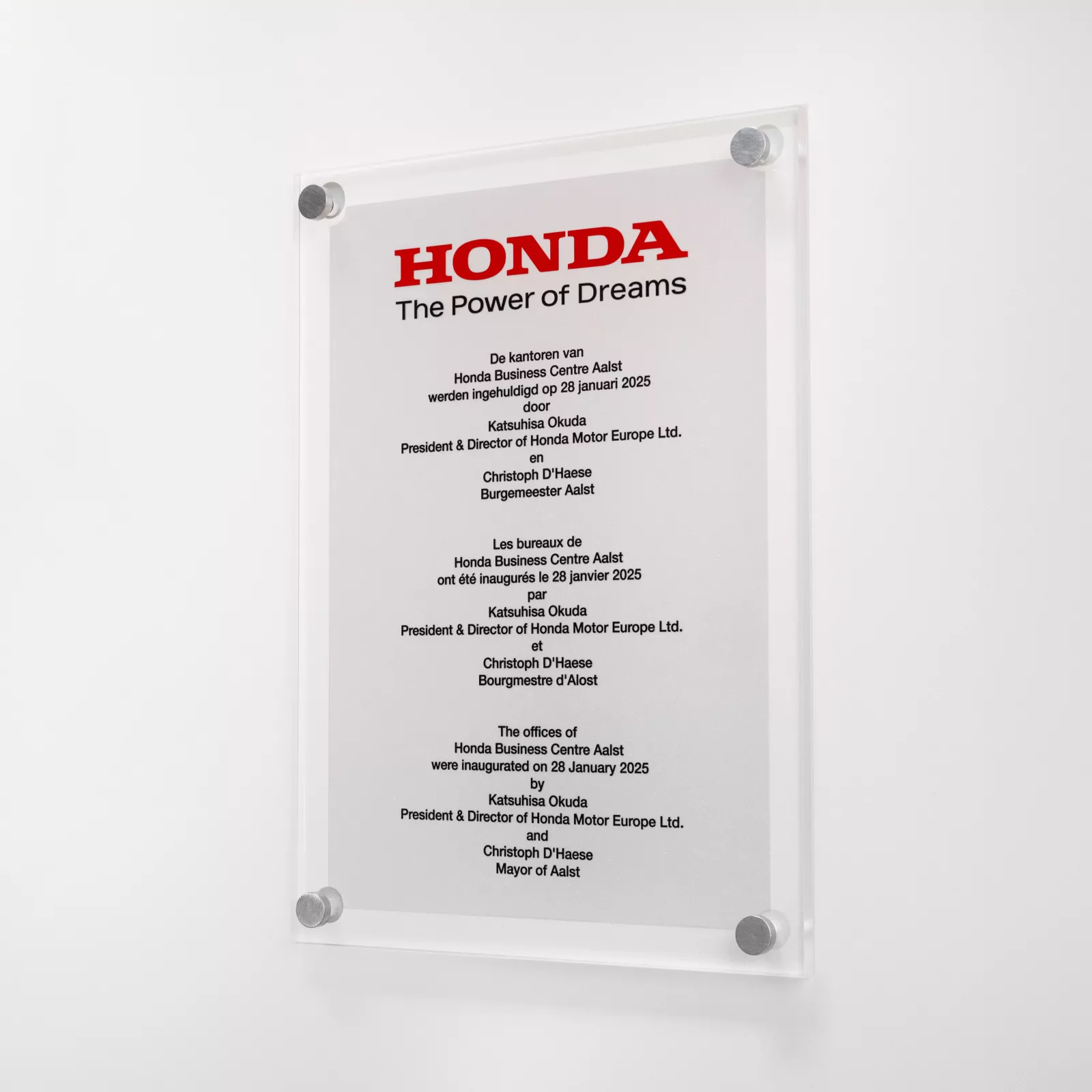 Inauguration plaque in plexiglass 'Honda'
