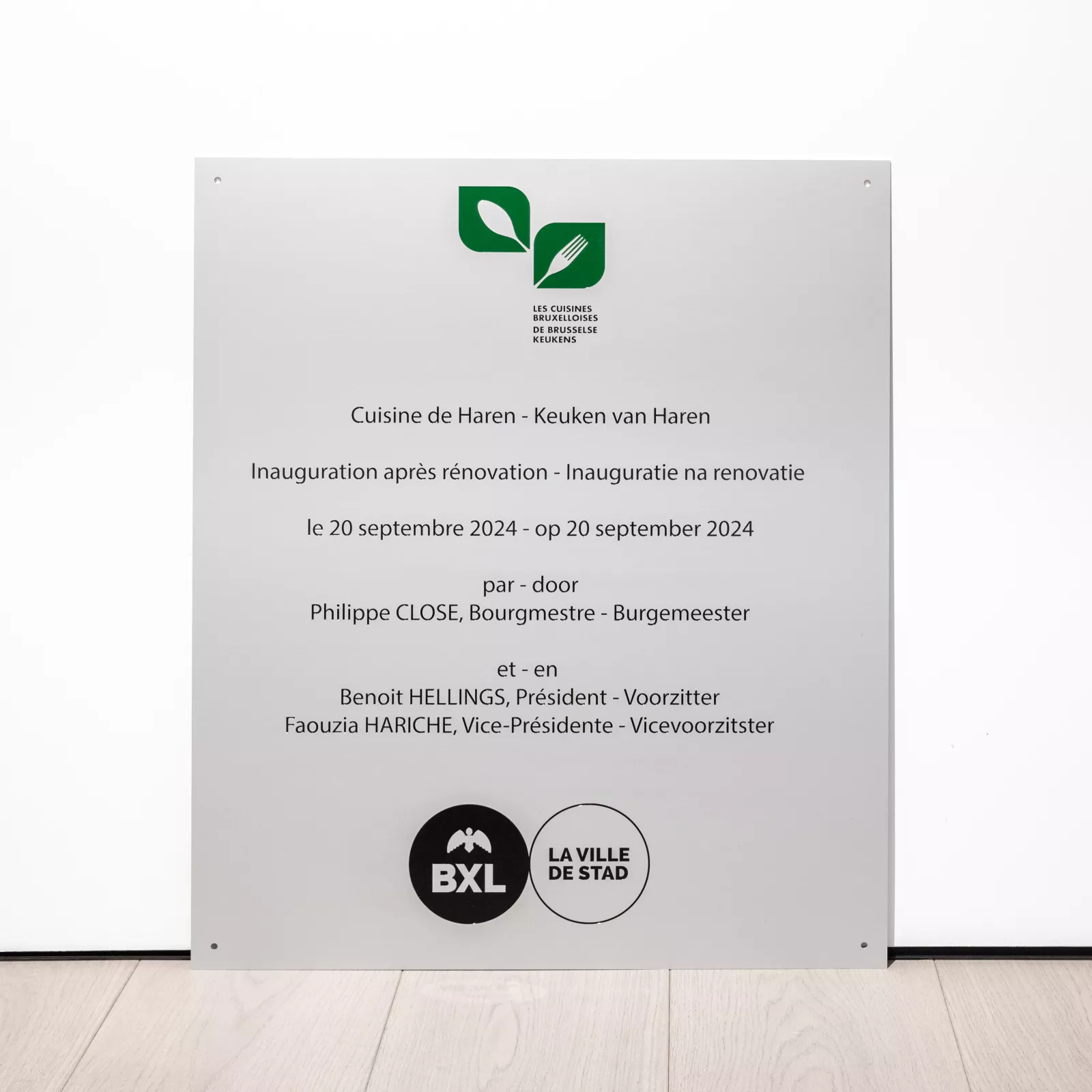 Inauguration sign in aluminum 'Kitchen of Haren'