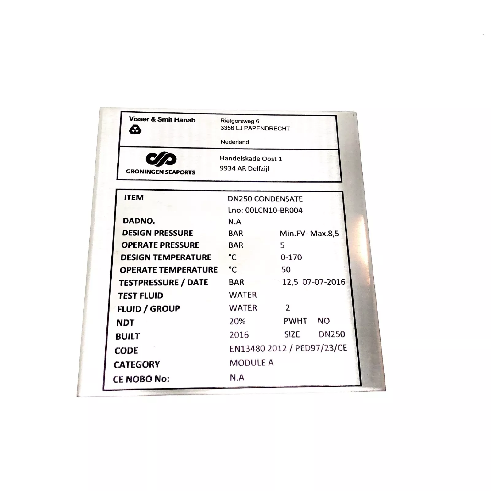 Panneau d'identification en acier inoxydable