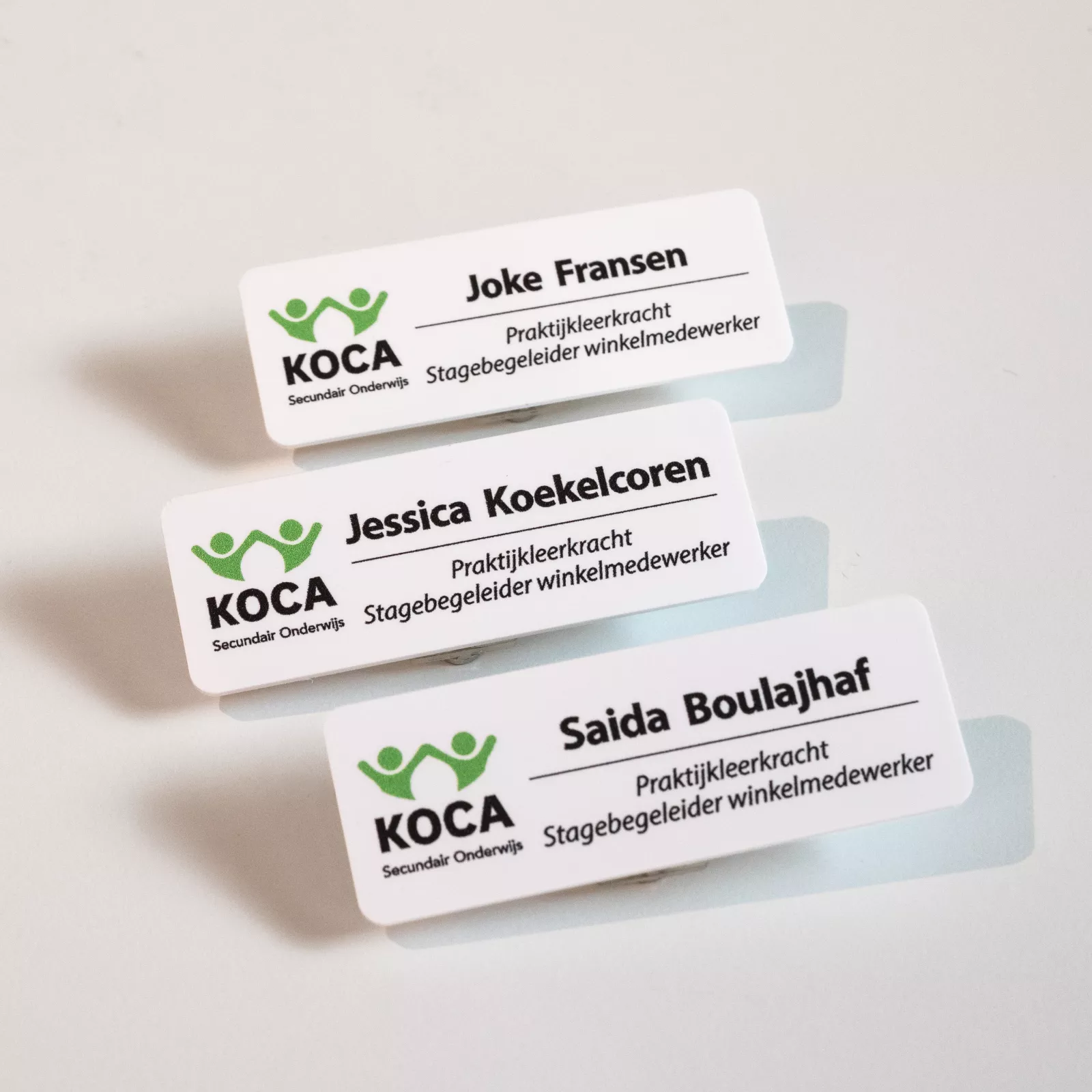 Printed plastic name badge ‘KOCA’